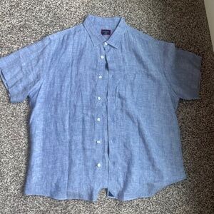 UNTUCKit Shirt Button Up Short Sleeve 100% Linen Casual Blue